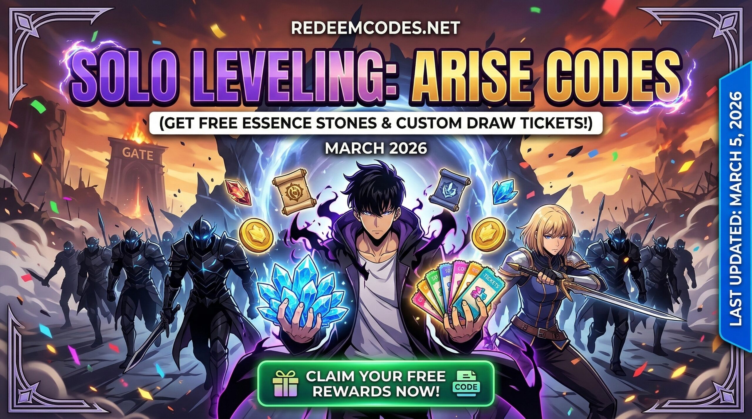 Solo Leveling: Arise Codes (March 2026): Get Free Essence Stones and Custom Draw Tickets!