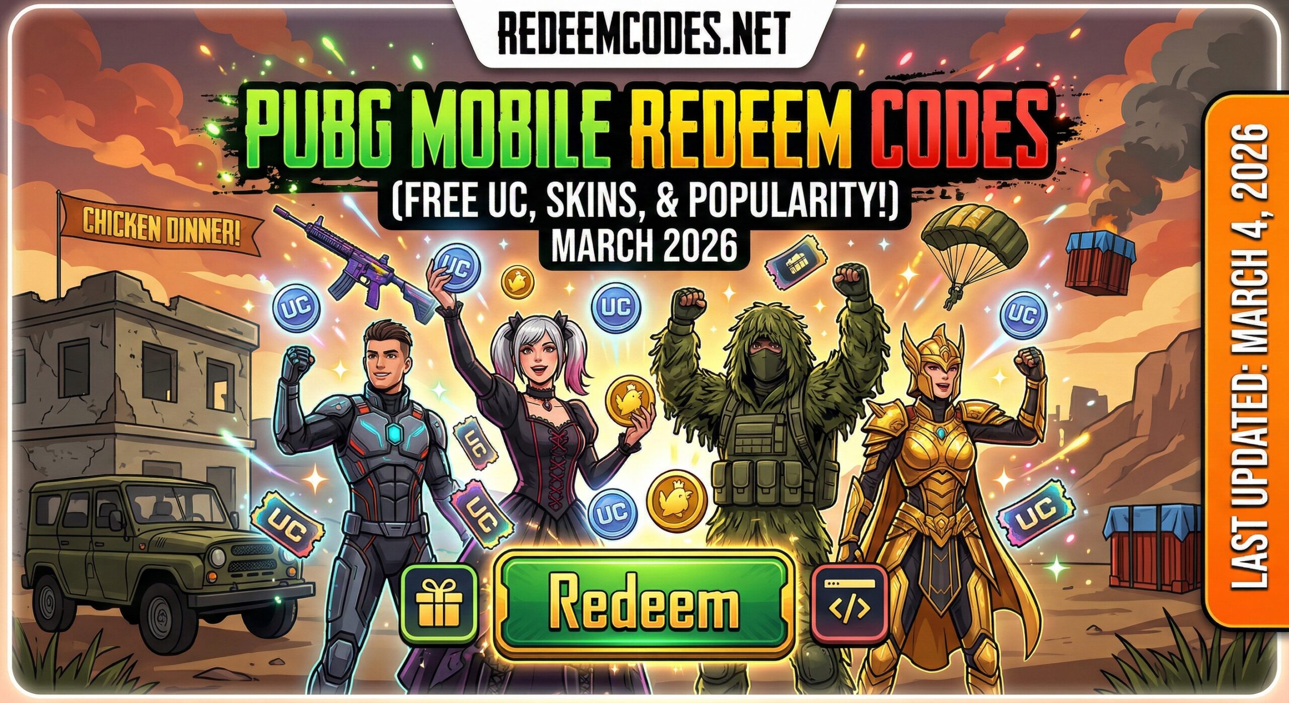 PUBG Mobile Redeem Codes (March 2026): Free UC, Skins, and Popularity!