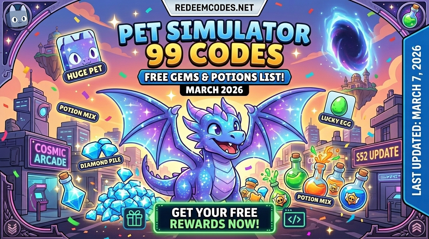 Pet Simulator 99 Codes (March 2026): Free Gems & Potions List